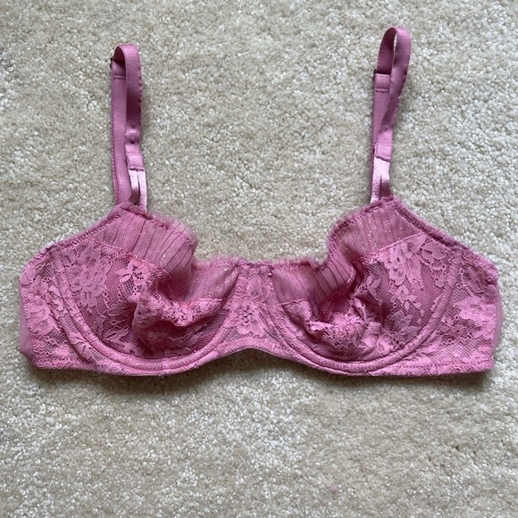 Victoria's Secret Pink Lace Bra Balconette Women's Size 34C Shimmer Unlined - Picture 1 of 7